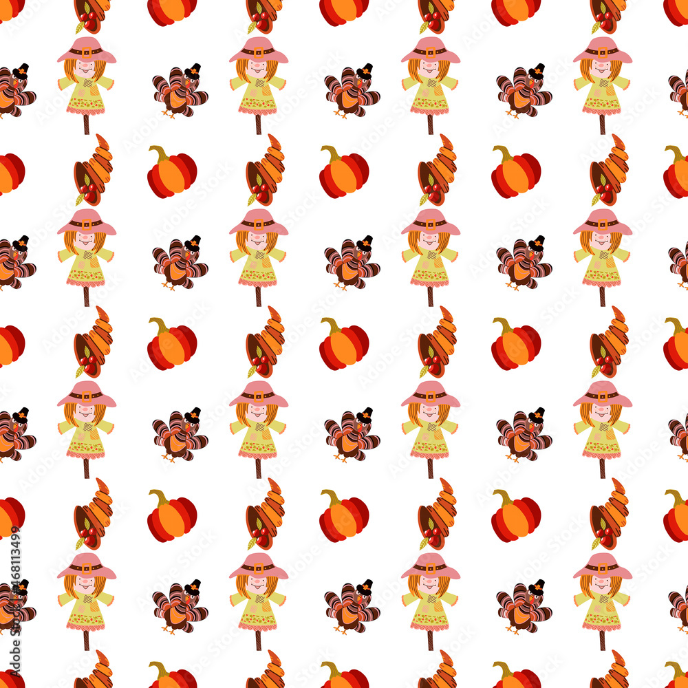 Thanksgiving day seamless pattern. Festive autumn background for textile or book covers, manufacturing, wallpapers, print, gift wrap and scrapbooking.