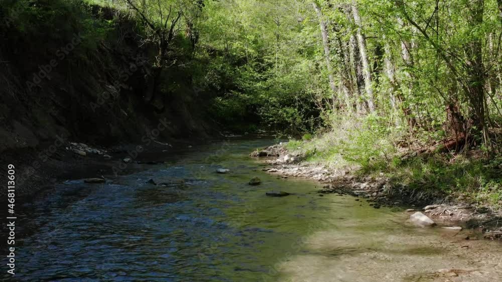 The North Caucasus. Mountain river Zhane in the springtime. Aerial view. The North Caucasus. Mountain river Zhane in the springtime. Aerial view.