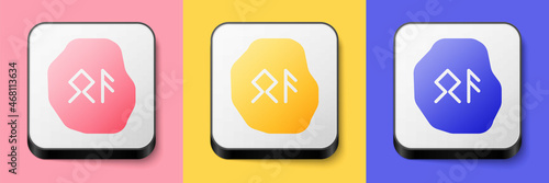 Isometric Magic runes icon isolated on pink, yellow and blue background. Square button. Vector