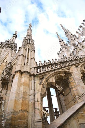 Milan, Italy - October 26, 2021: Architectural details of Milano Duomo Cathedral