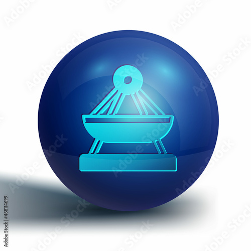 Blue Boat swing icon isolated on white background. Childrens entertainment playground. Attraction riding ship, swinging boat. Amusement park. Blue circle button. Vector