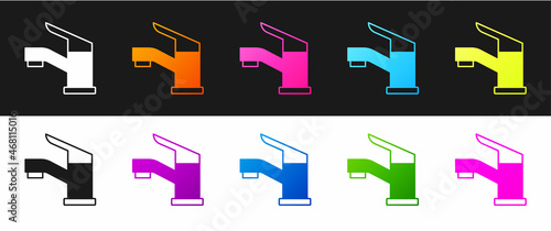 Set Water tap icon isolated on black and white background. Vector