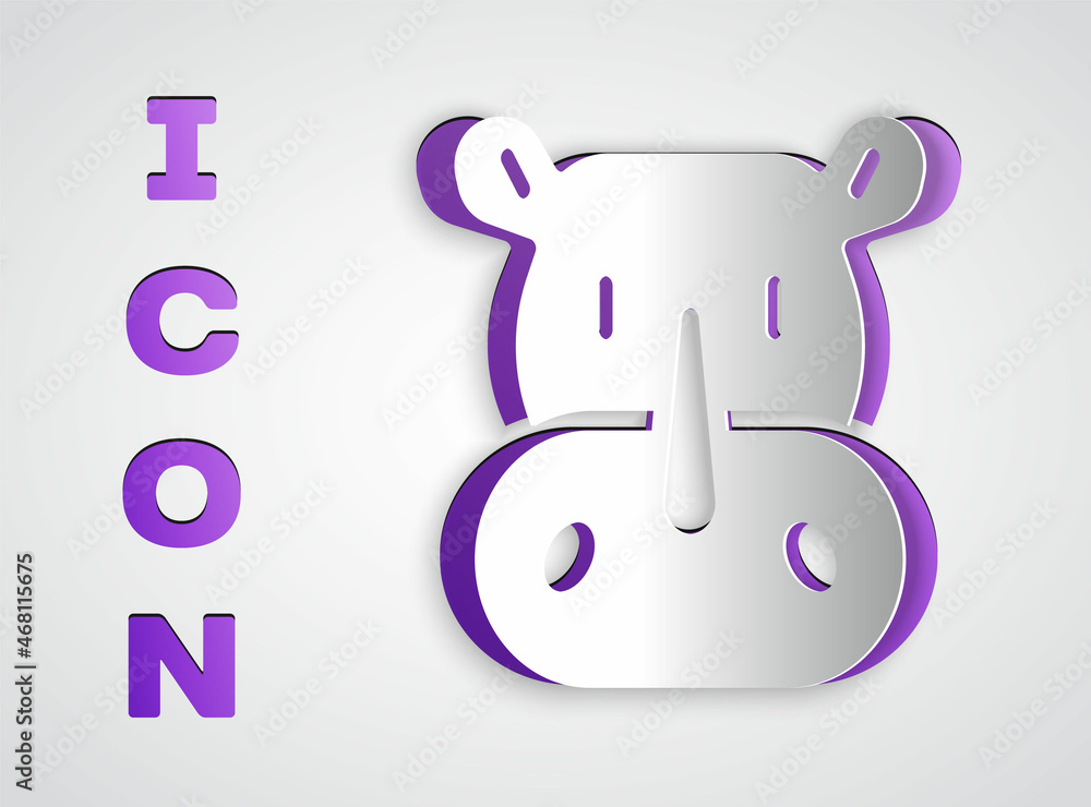 Paper cut Rhinoceros icon isolated on grey background. Animal symbol. Paper art style. Vector Paper cut Rhinoceros icon isolated on grey background. Animal symbol. Paper art style. Vector