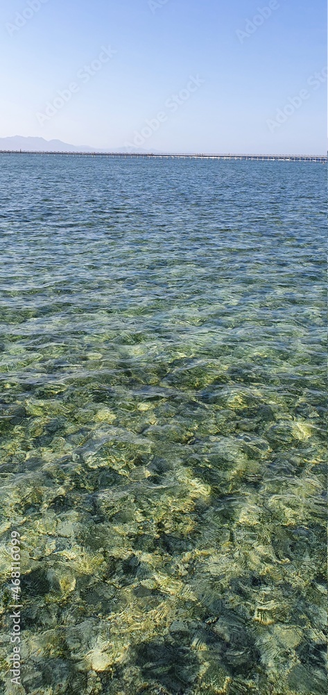 Fototapeta premium Beautiful seascape in Egypt. Clear sea and blue sky. Calm at sea. Rest on the Red Sea in Egypt.