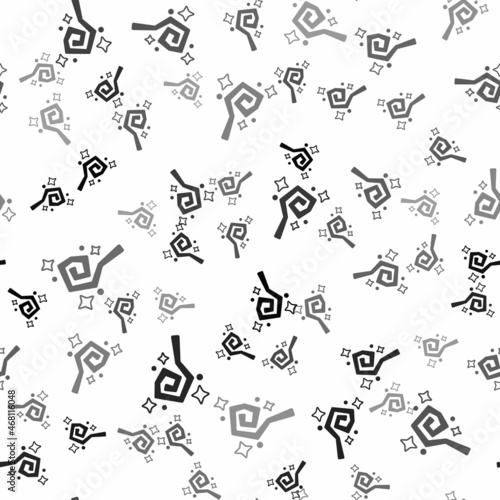 Black Magic staff icon isolated seamless pattern on white background. Magic wand  scepter  stick  rod. Vector
