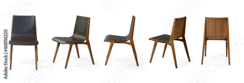 Single chair at different angles isolated on a white background . 