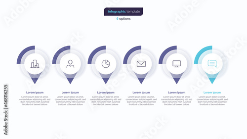 Six step business infographic design template. Vector illustration