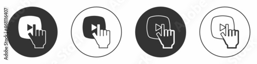 Black Online play video icon isolated on white background. Film strip with play sign. Circle button. Vector