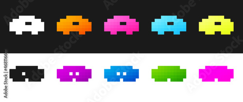 Set Safety goggle glasses icon isolated on black and white background. Vector