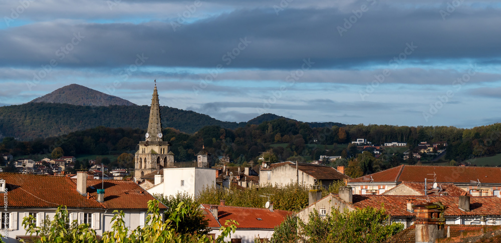 view of the bell tower of church of Saint Girons in Ariege