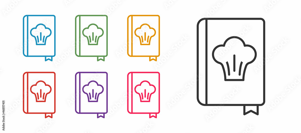 Set line Cookbook icon isolated on white background. Cooking book icon. Recipe book. Fork and knife icons. Cutlery symbol. Set icons colorful. Vector Set line Cookbook icon isolated on white background. Cooking book icon. Recipe book. Fork and knife icons. Cutlery symbol. Set icons colorful. Vector