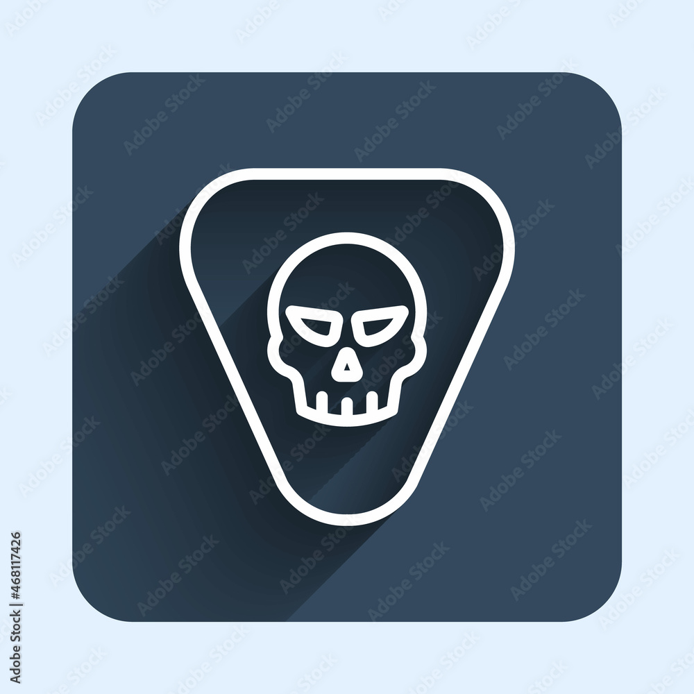 White line Guitar pick icon isolated with long shadow background. Musical instrument. Blue square button. Vector