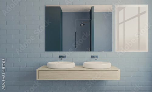 Scandinavian bathroom  classic  vintage interior design. 3D rendering.. Blank paintings.  Mockup.