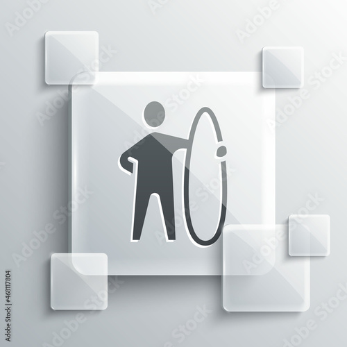 Grey Surfboard icon isolated on grey background. Surfing board. Extreme sport. Sport equipment. Square glass panels. Vector