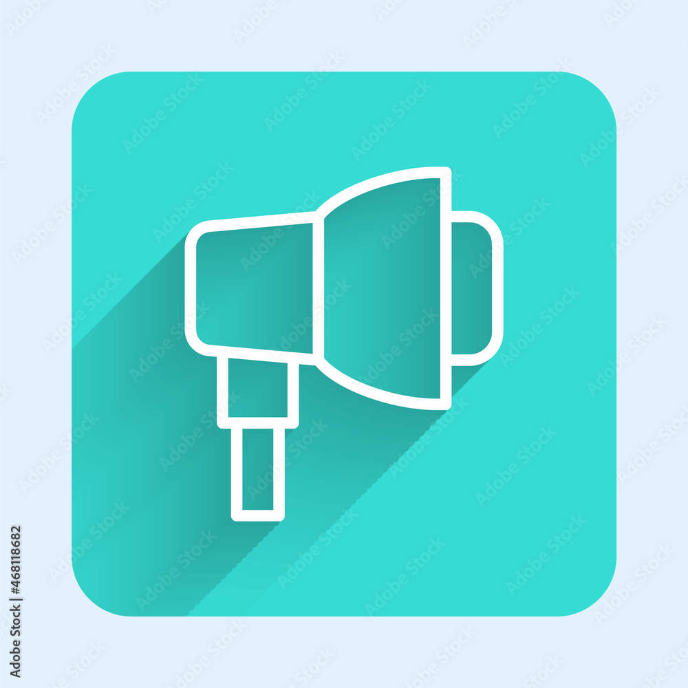 Fototapeta premium White line Studio light bulb in softbox icon isolated with long shadow. Shadow reflection design. Green square button. Vector