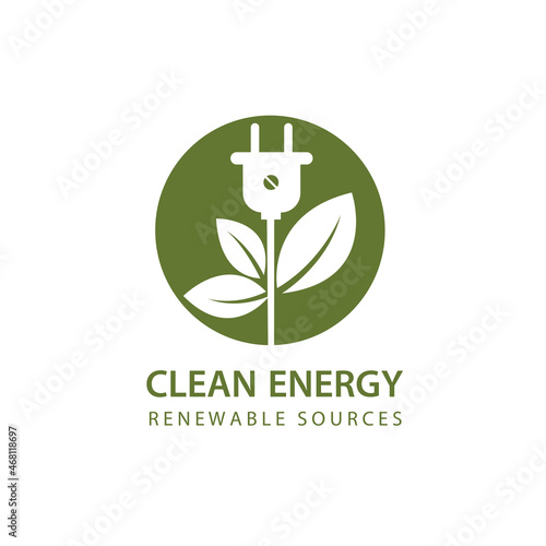 renewable energy icon with plug and leaves isolated on white background