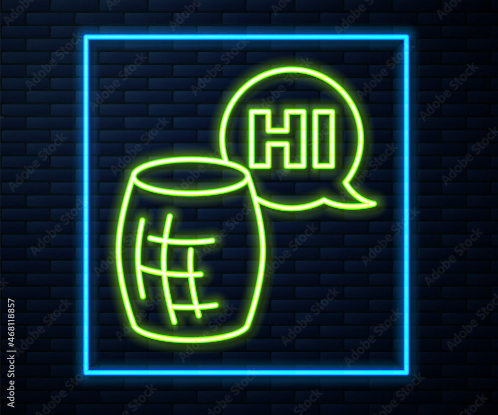 Glowing neon line Voice assistant icon isolated on brick wall background. Voice control user interface smart speaker. Vector