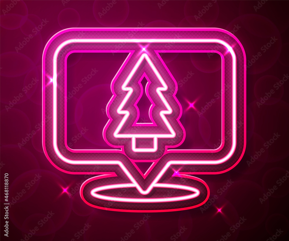 Glowing neon line Christmas tree icon isolated on red background. Merry Christmas and Happy New Year. Vector Glowing neon line Christmas tree icon isolated on red background. Merry Christmas and Happy New Year. Vector