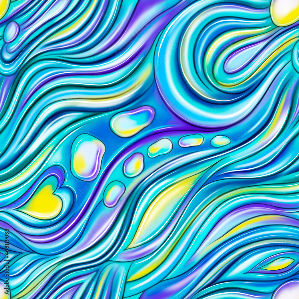 Blue sea wave seamless print, Silk ribbon background Blue sea wave seamless print, Silk ribbon background
