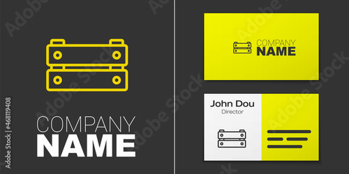 Logotype line Wooden box icon isolated on grey background. Grocery basket, storehouse crate. Empty wooden container for vegetables, products. Logo design template element. Vector