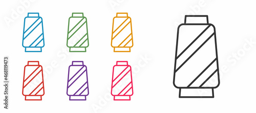 Set line Sewing thread on spool icon isolated on white background. Yarn spool. Thread bobbin. Set icons colorful. Vector
