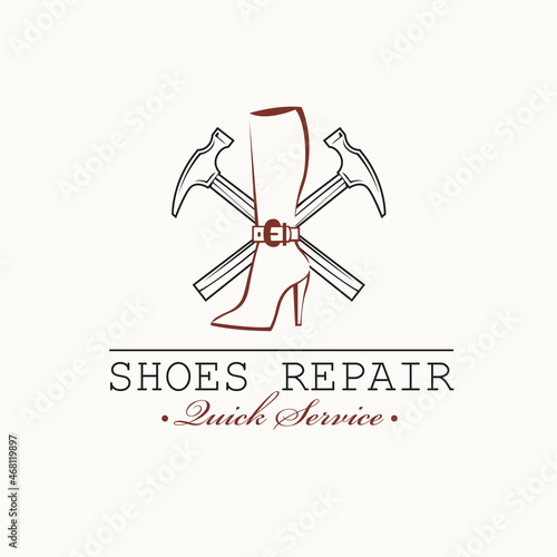 shoe repair workshop emblem with hammers