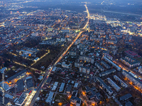 Night city aerial evening view