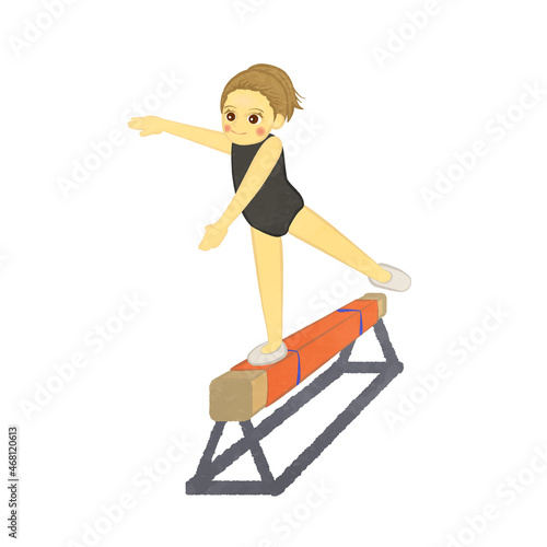 A girl walking on the balance beam of Jimnastic Brown Hair Ver 02