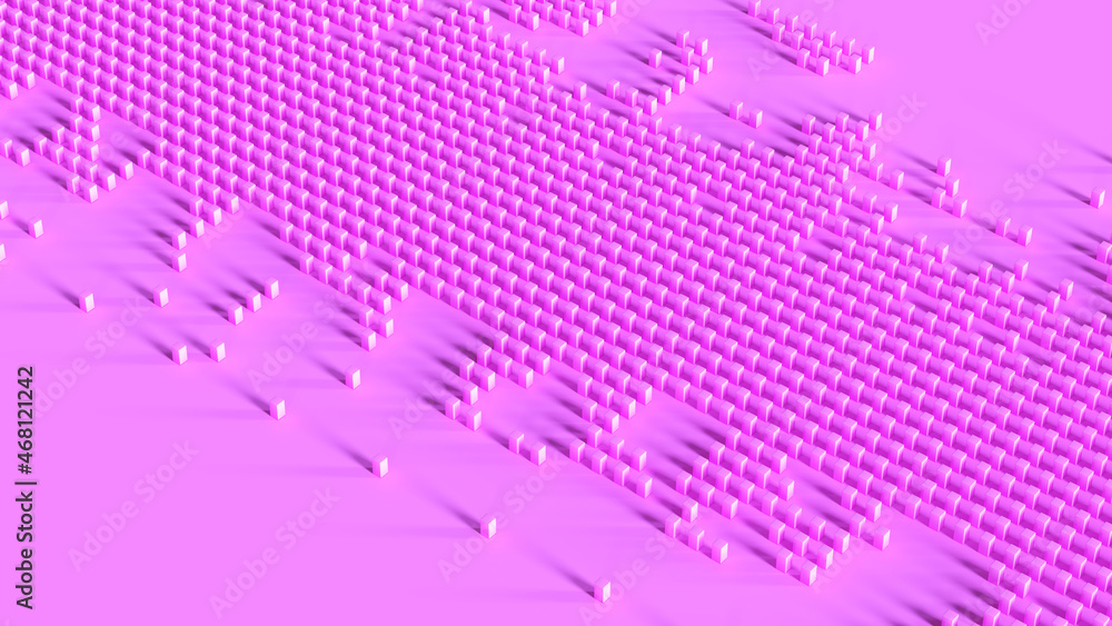 Pink Cube Pattern Surface with a Long Narrow Uneven Band of Square Boxes Grid Internet Data Binary Digital Code 3d illustration render