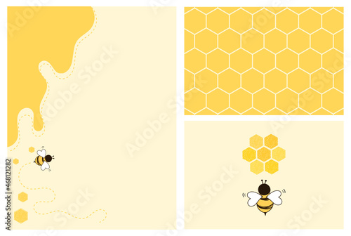 Set of bee cartoon and honeycomb vector.