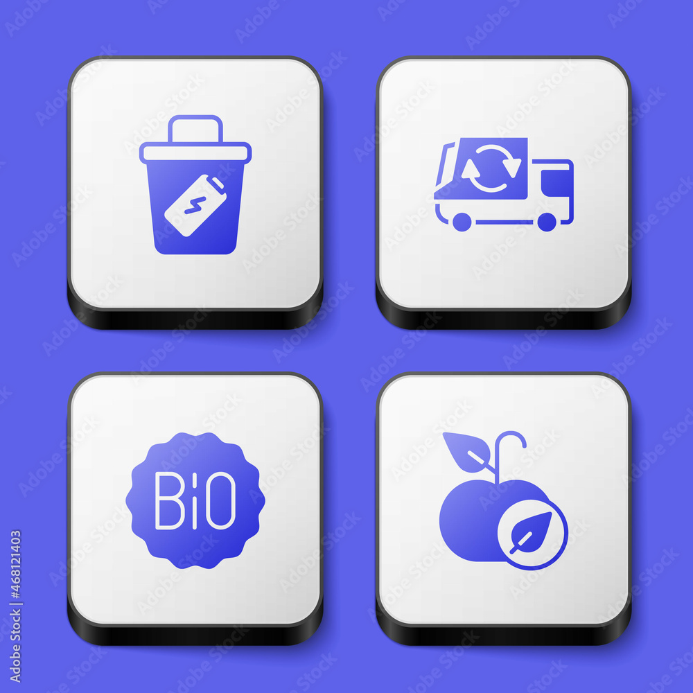 Set Trash can, Garbage truck, Banner for bio and Apple icon. White square button. Vector Set Trash can, Garbage truck, Banner for bio and Apple icon. White square button. Vector