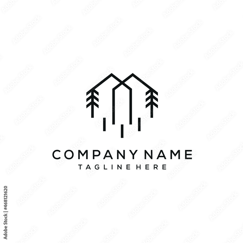 Farm Tree House Logo Concept With Simple Line Design Vector Arrow Style