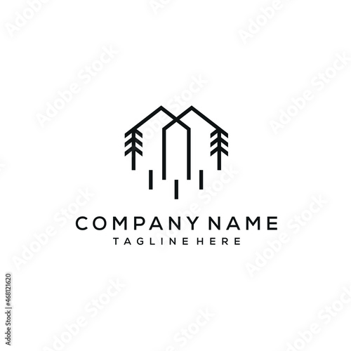 Farm Tree House Logo Concept With Simple Line Design Vector Arrow Style