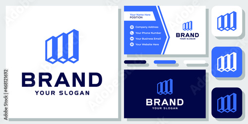 3d Chart Blue Graph Up Forward Growth Economy Investment Logo Design with Business Card Template