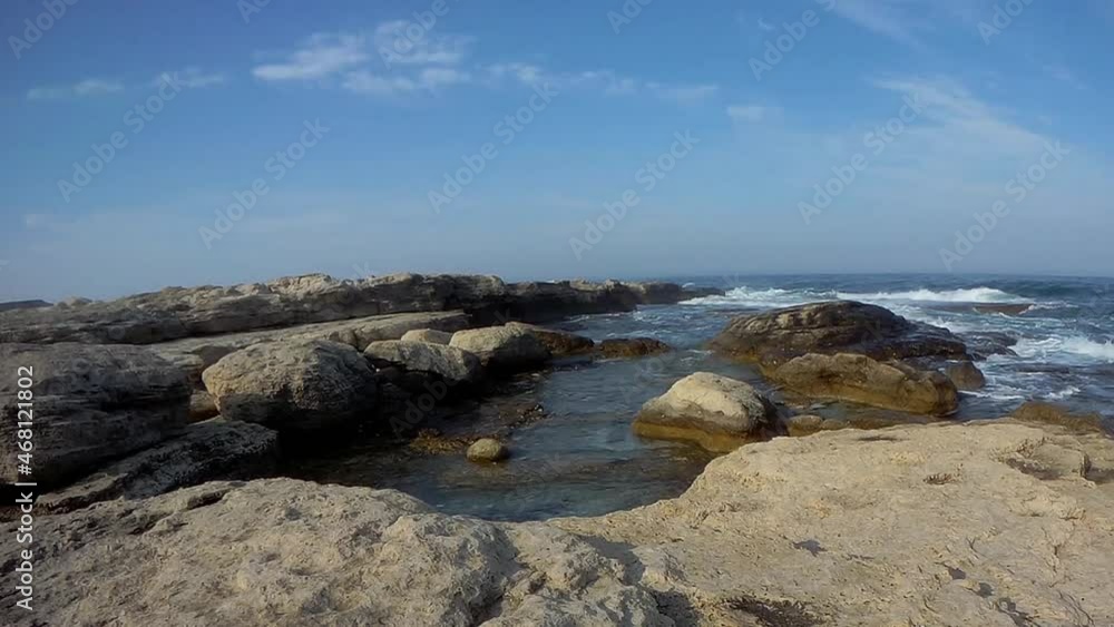 Rocky coast of the Caspian Sea. Kazakhstan. Mangistau region. 15 July 2020 year. Rocky coast of the Caspian Sea. Kazakhstan. Mangistau region. 15 July 2020 year.