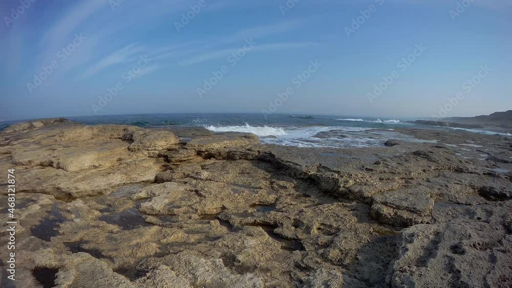 Rocky coast of the Caspian Sea. Kazakhstan. Mangistau region. 15 July 2020 year. Rocky coast of the Caspian Sea. Kazakhstan. Mangistau region. 15 July 2020 year.