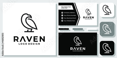 Outline Eagle Raven Bird Hawk Falcon Force Heraldic Abstract Modern Logo Design with Business Card Template