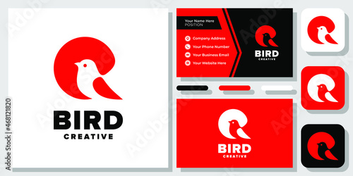 Bird Negative Space Creative Circle Hidden Shape Abstract Logo Design with Business Card Template