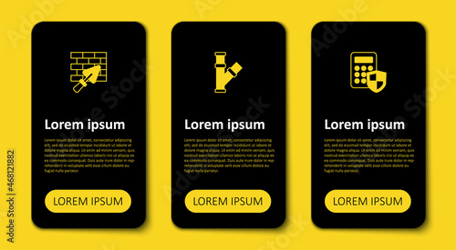 Set Security keypad access panel, Industry metallic pipe and Brick wall with trowel. Business infographic template. Vector