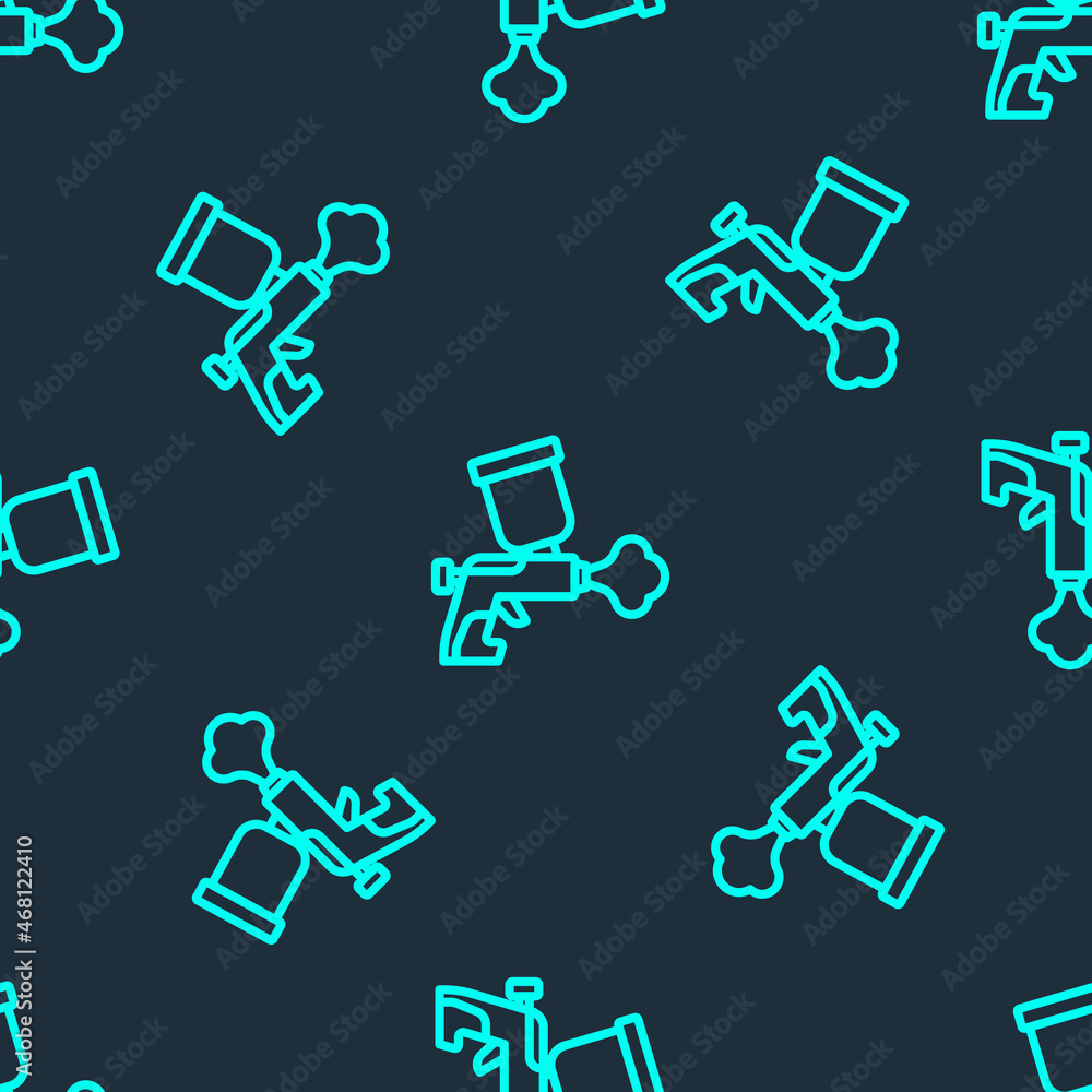 Green line Paint spray gun icon isolated seamless pattern on blue background. Vector Green line Paint spray gun icon isolated seamless pattern on blue background. Vector