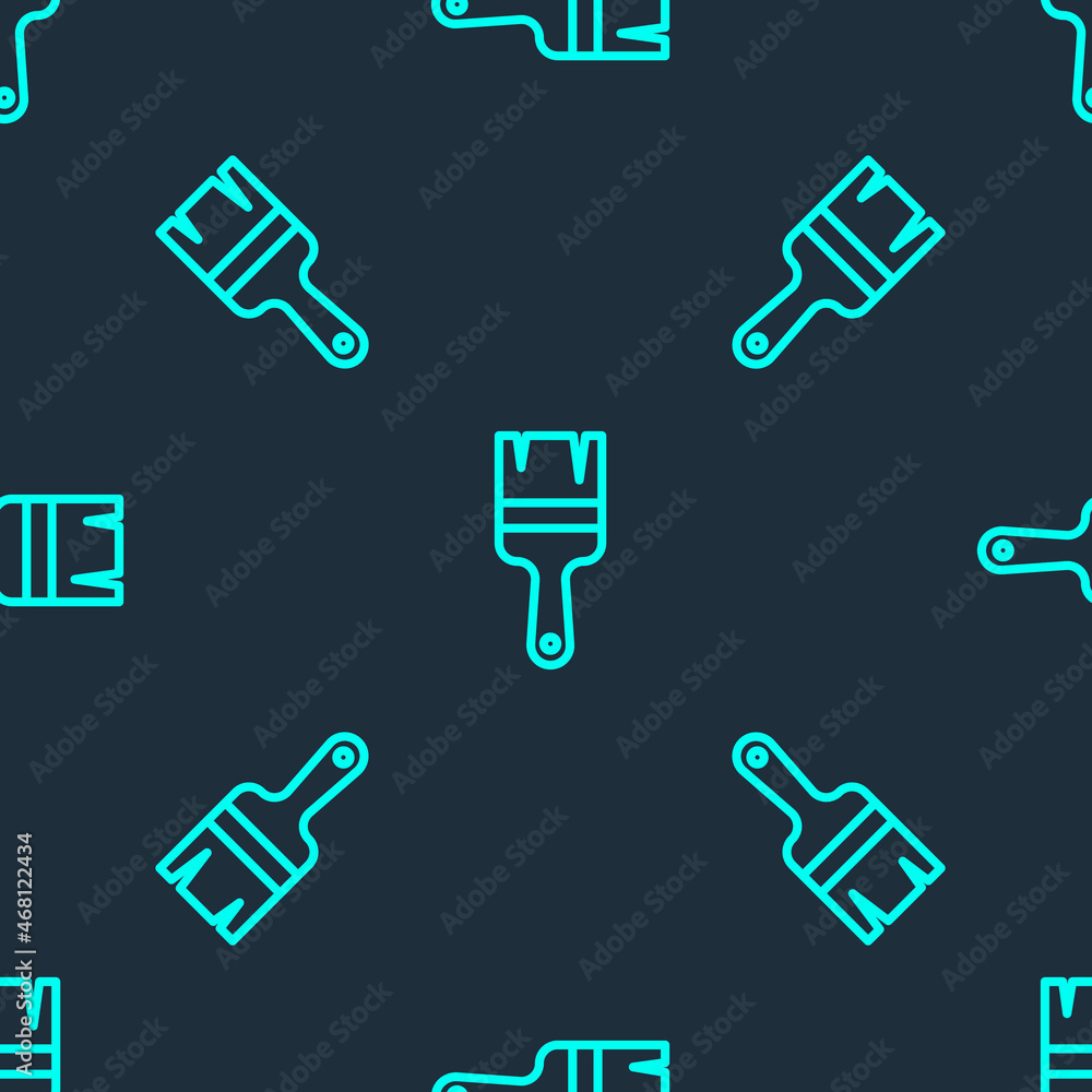 Green line Paint brush icon isolated seamless pattern on blue background. Vector Green line Paint brush icon isolated seamless pattern on blue background. Vector