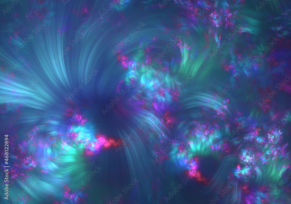 Abstract fractal art background in blue, green, purple and red, suggestive of a floral pattern with blurs. Abstract fractal art background in blue, green, purple and red, suggestive of a floral pattern with blurs.