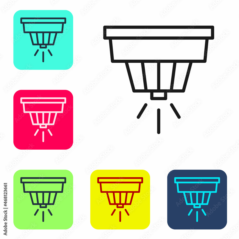 Black line Smoke alarm system icon isolated on white background. Smoke detector. Set icons in color square buttons. Vector Black line Smoke alarm system icon isolated on white background. Smoke detector. Set icons in color square buttons. Vector