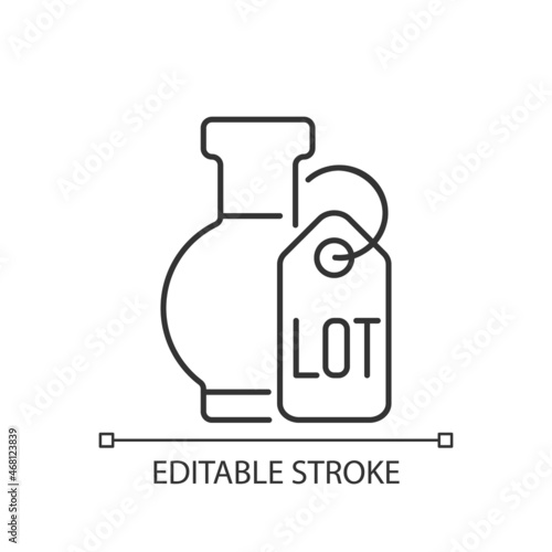Lot linear icon. Auction item. Bargaining prize. Bidding for property, antiques. Bargain and deal. Thin line customizable illustration. Contour symbol. Vector isolated outline drawing. Editable stroke