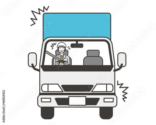 トラックを運転してビックリする男性のベクターイラスト素材／事故／危険／工場／倉庫／運搬／運送／シンプル／男性