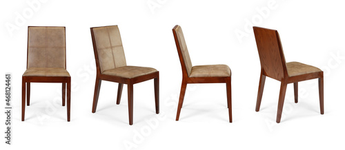 Single chair at different angles on a white background . 