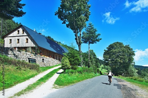 Czech Republic-view of a cyclist on the path in Marsov