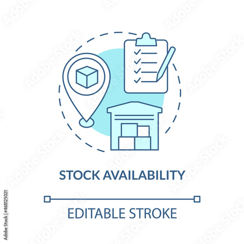 Stock availability blue concept icon. Monitoring products in warehouse for ecommerce. Operations managment abstract idea thin line illustration. Vector isolated outline color drawing. Editable stroke