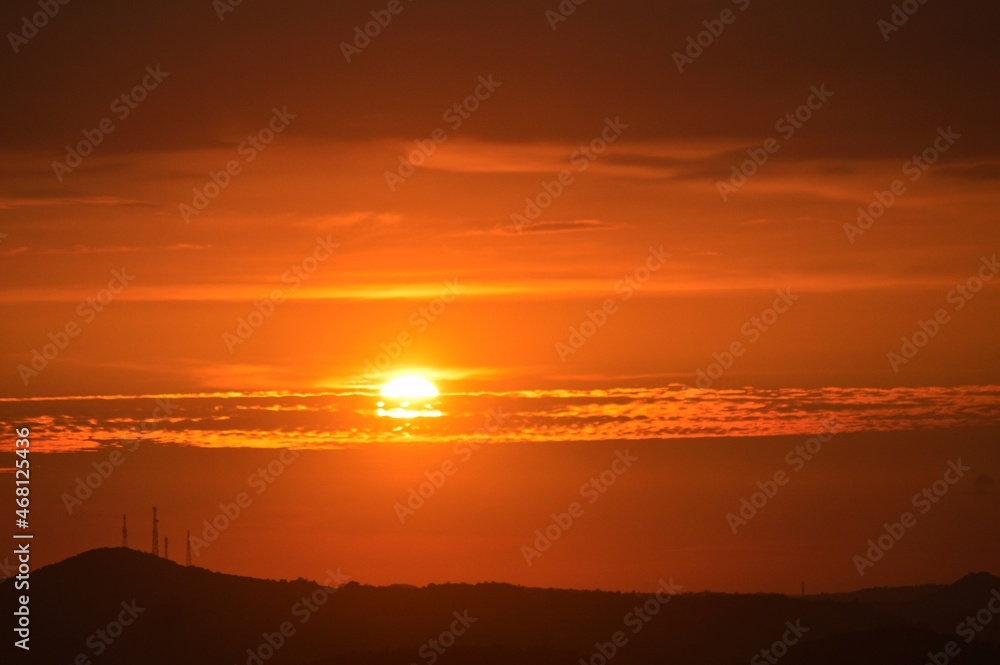 Red sky and the sun at evening Red sky and the sun at evening