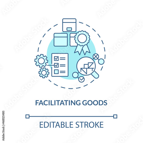 Facilitating goods blue concept icon. Customer information on product. Analyze report. Operations managment abstract idea thin line illustration. Vector isolated outline color drawing. Editable stroke